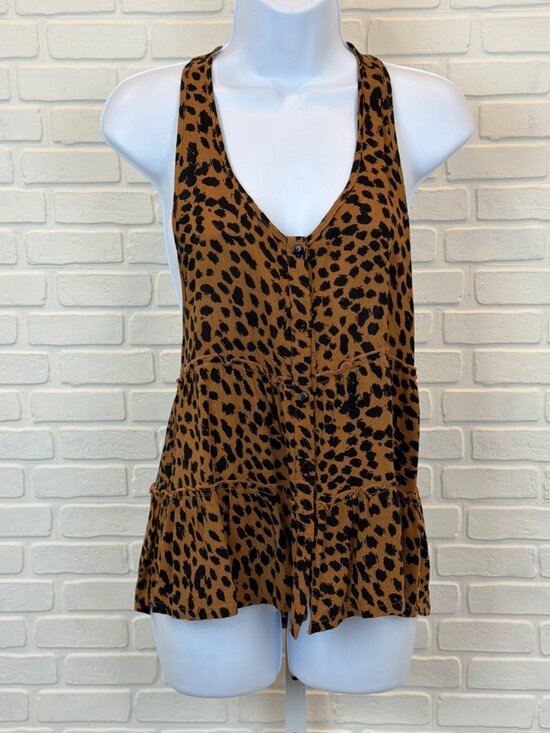 Tops - Leopard Viscose Peplum Tank Top Small